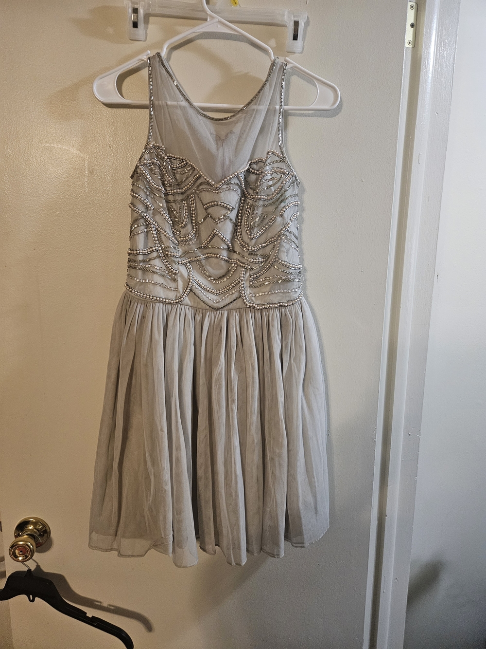 Silver Beaded Tulle Party Dress